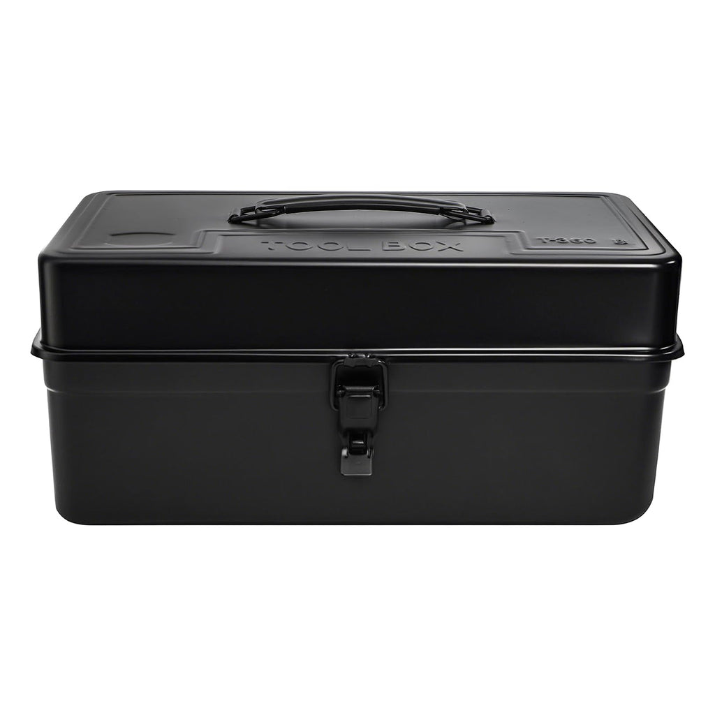 Metal Tool Box, 14" Portable Empty Toolbox with Handle, Latch Closure and Removable Divided StoraTray, Heavy Duty  Tools Organizer, Black