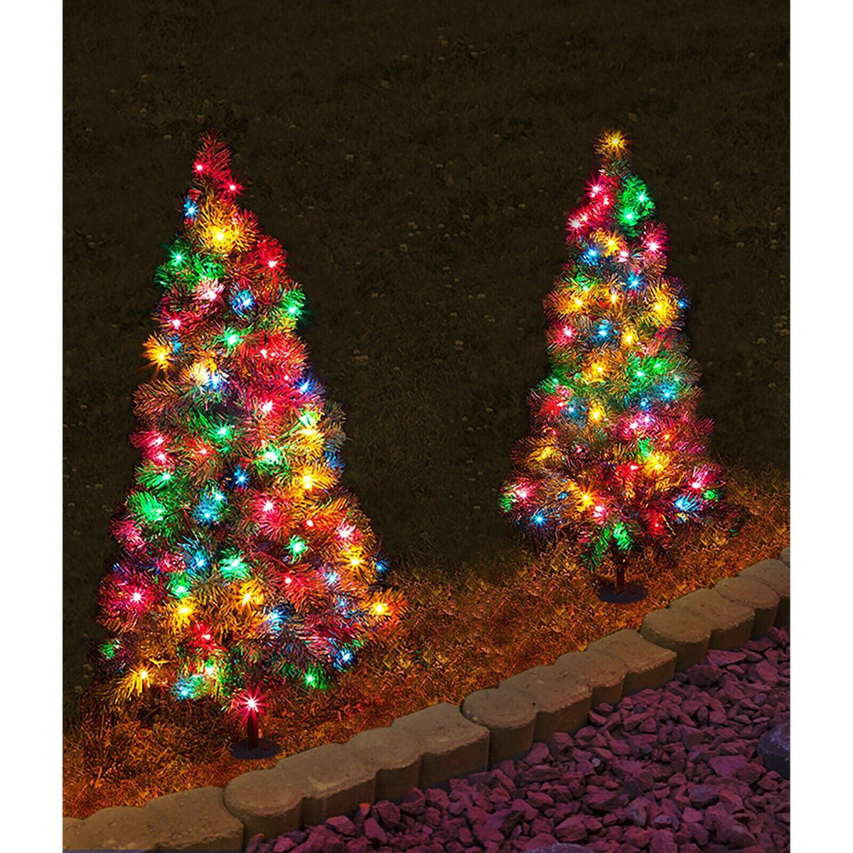 2 Pack - 3 ft. Tall Multi-Colored LED Lighted Pathway Christmas Trees - A/C Powered