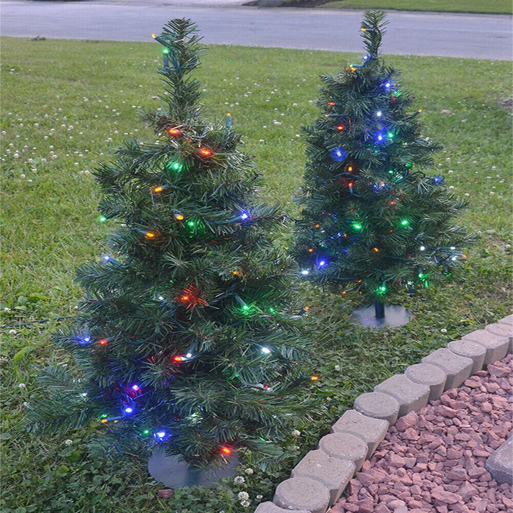 2 Pack - 3 ft. Tall Multi-Colored LED Lighted Pathway Christmas Trees - A/C Powered