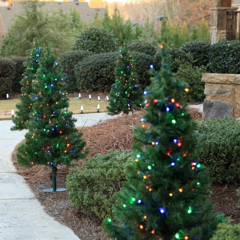 2 Pack - 3 ft. Tall Multi-Colored LED Lighted Pathway Christmas Trees - A/C Powered
