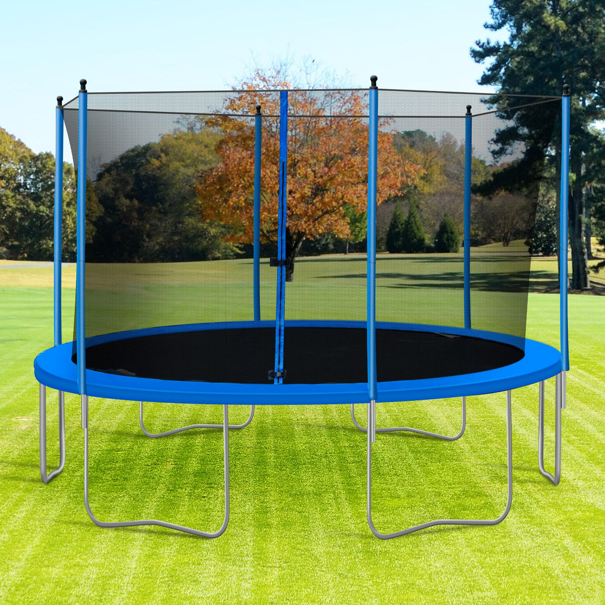 Trampoline with Enclosure Net, Outdoor Patio Fitness Kids Trampoline with Spring Cover Padding, 330lbs Round Trampoline with 6 Heavy Steel Legs, Recreational Trampoline for Backyard Park Patio, S1557