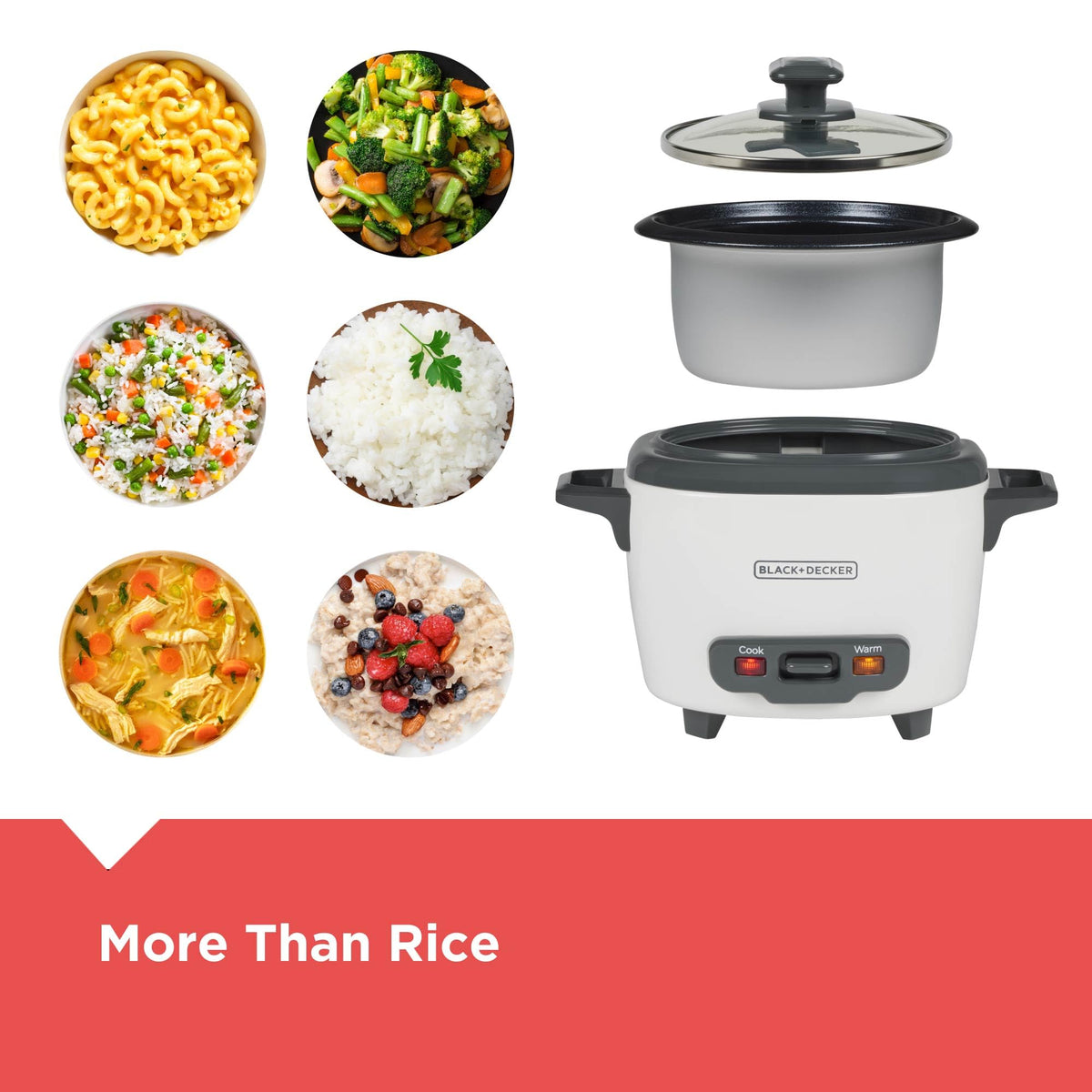 Rice Cooker, 1.5-Cup Uncooked (3-Cup Cooked) Rice, Steaming Basket, Removable Non-Stick Bowl, One-Touch, White