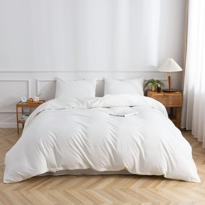 White Duvet Cover Cotton Duvet Cover (104x90 Inch) King Duvet Cover Washed Cotton with Zipper Closure Kids Duvet Cover Soft Breathable