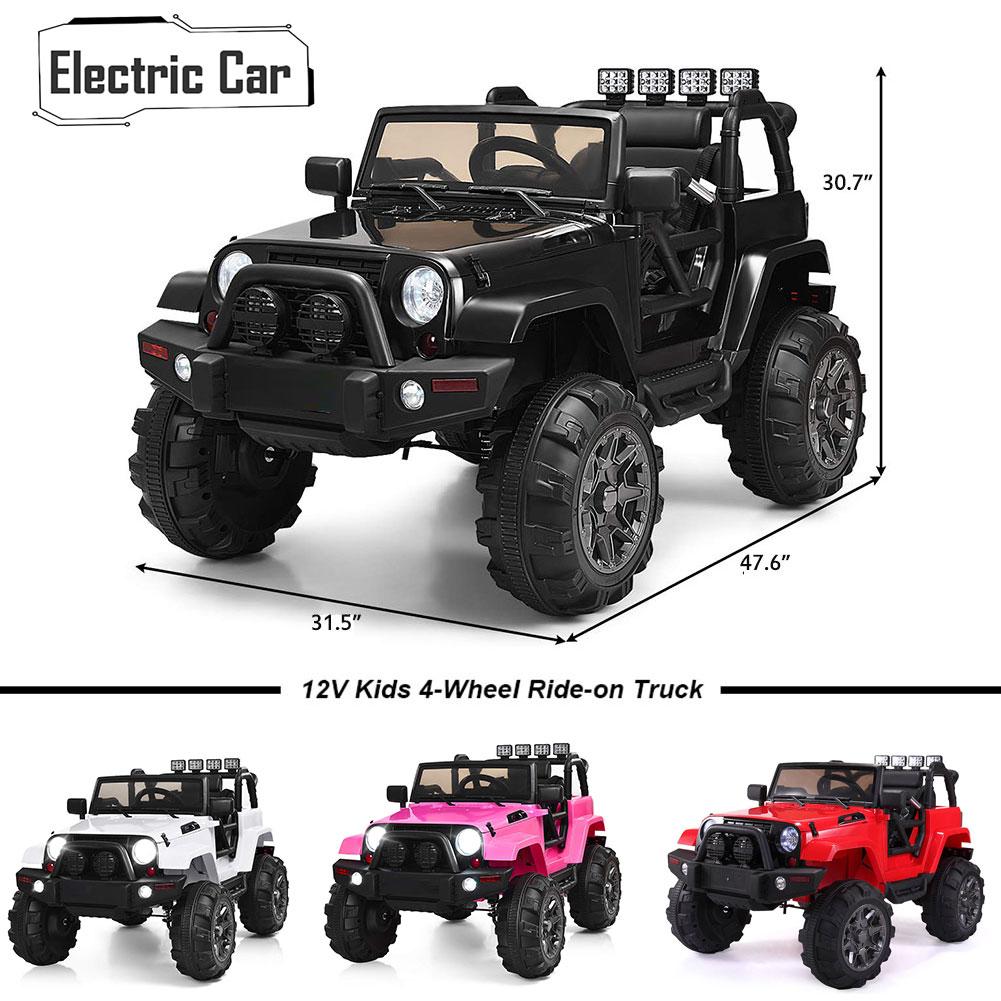 Topcobe Electric Cars for Kids, Black / Red / Pink Gift 12V Kids Ride-On Truck Car w/ Remote Control, 3 Speeds, Spring Suspension, LED Lights