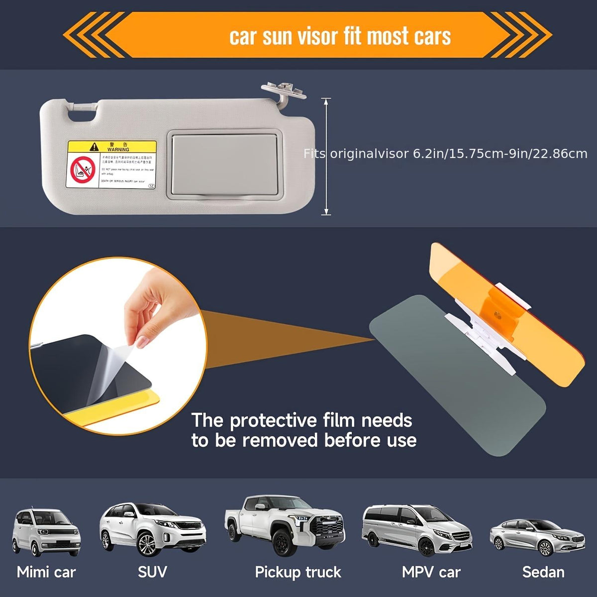 2-in-1 Car Visor, Day And Night Anti-Glare Visor, Automobile Sun Anti-UV Block Visor, Non Glare Anti-Dazzle Sunshade Mirror Goggles Shield For Driving