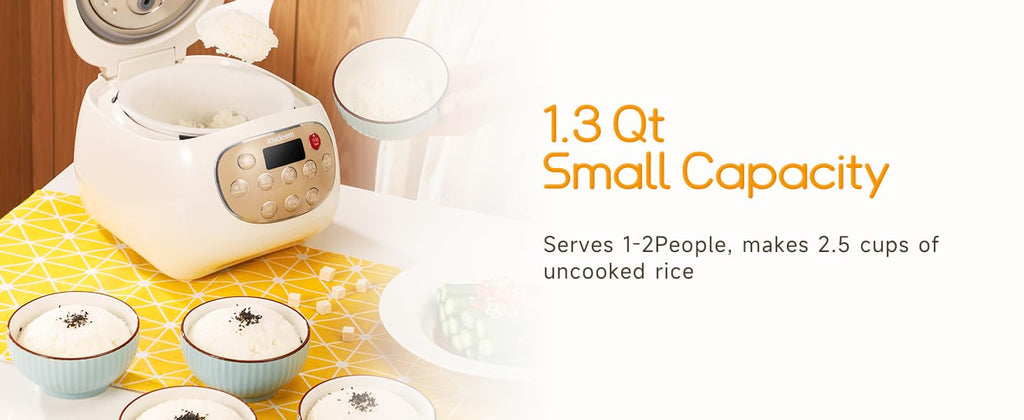 Mini Ceramic Rice Cooker, 2.5 Cups Uncooked Rice Cookers with Pure Ceramic Inner Pot, Healthy & PFOA Free, 1.2L/1.3 qt, DFB-C120