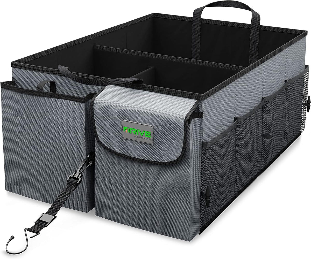 Drive Auto - Compact Car Trunk Organizer with Adjustable Straps - Grey