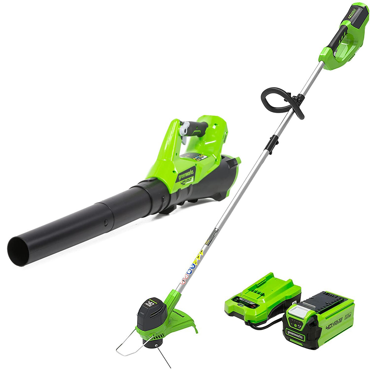 40V Cordless Yard Tool Combo Kit with 2.0Ah Battery &amp; Charger – 12" Auto Feed String Trimmer and 390 CFM Leaf Blower, Lightweight
