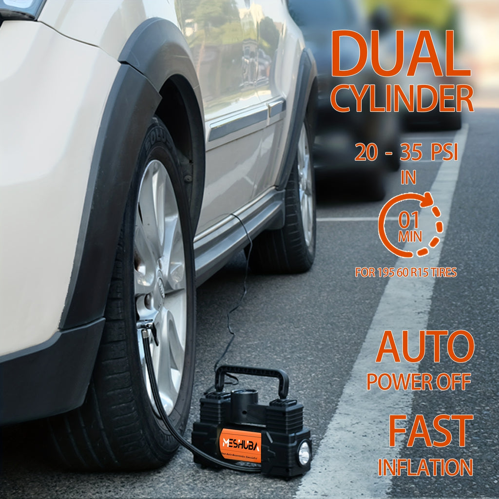 MESHUBA Tire Inflator 12V Portable Air Compressor, 150PSI Air Pump For Car Tires With Digital Pressure GauFor Car Bike Motor Ball, Orange