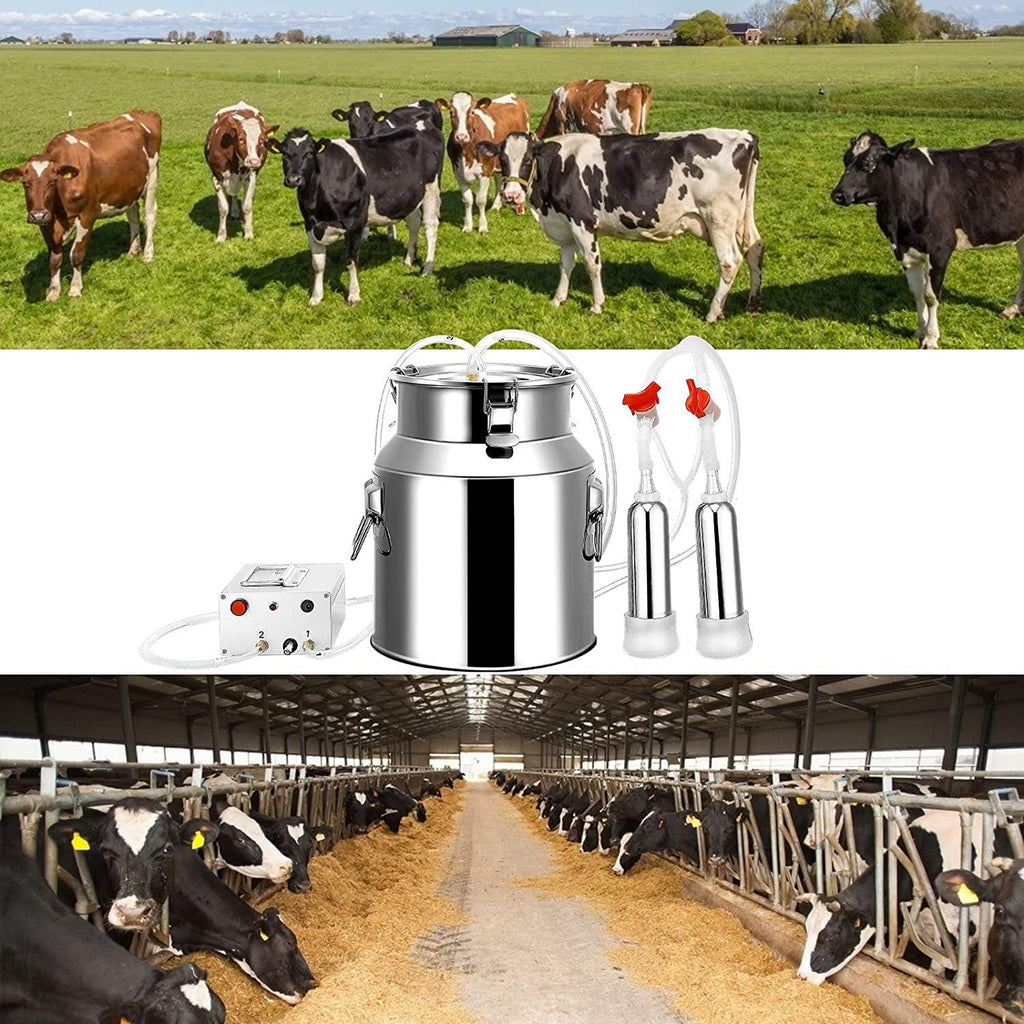 brightfootbook 14l milking machine for cow goat, pasture cattle sheep milker with vacuum pump, automatic stainless steel livestock milking equipment for farm household use for farm cows goats,cows