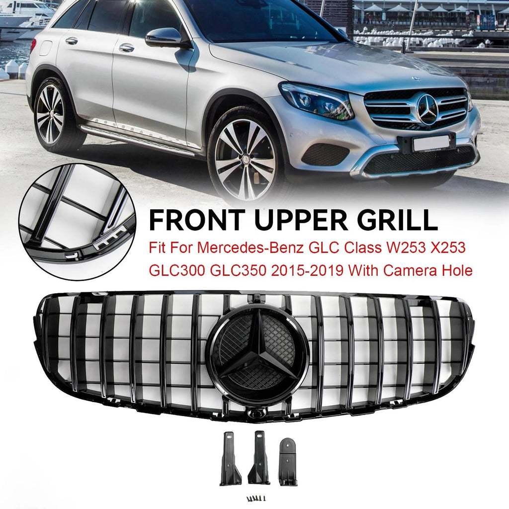 2015-2023 Benz W253 GLC-Class GLC300 GLC350 Front Bumper Grille Gloss Black Grill With Camera Hole Generic