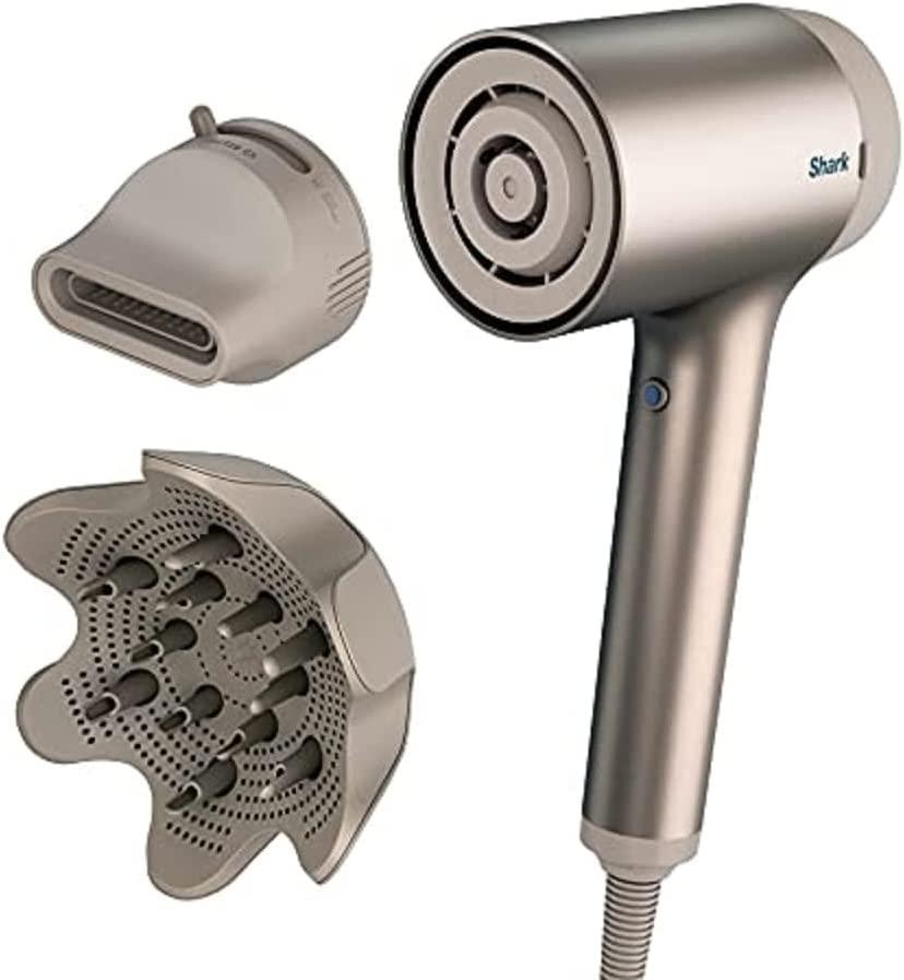 Shark HD120BRN Blow Dryer HyperAIR Fast-Drying with IQ 2-in-1 Concentrator, Styling Brush, and Curl-Defining Deep Diffuser Attachments, Ionic, No Heat Damage, for All Hair Types, Stone