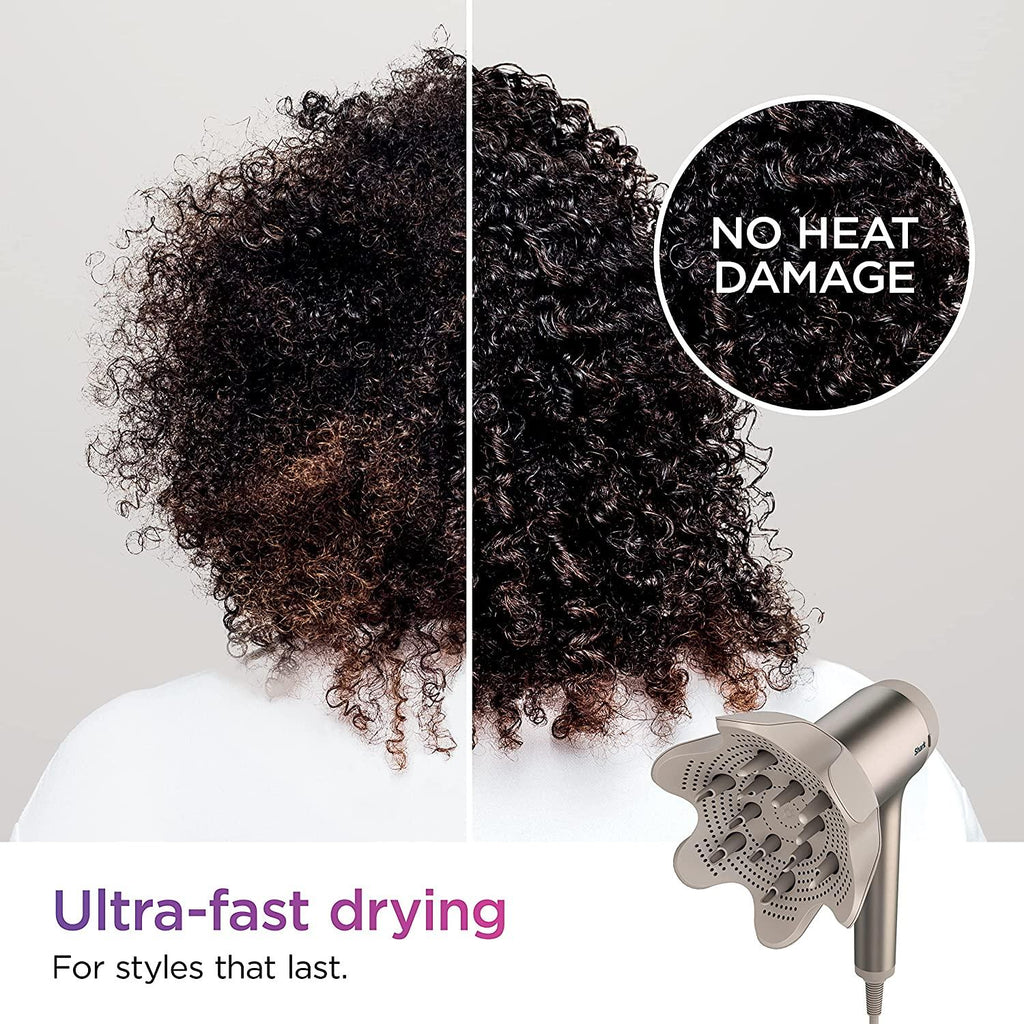 Shark HD120BRN Blow Dryer HyperAIR Fast-Drying with IQ 2-in-1 Concentrator, Styling Brush, and Curl-Defining Deep Diffuser Attachments, Ionic, No Heat Damage, for All Hair Types, Stone