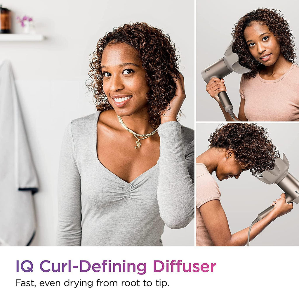 Shark HD120BRN Blow Dryer HyperAIR Fast-Drying with IQ 2-in-1 Concentrator, Styling Brush, and Curl-Defining Deep Diffuser Attachments, Ionic, No Heat Damage, for All Hair Types, Stone