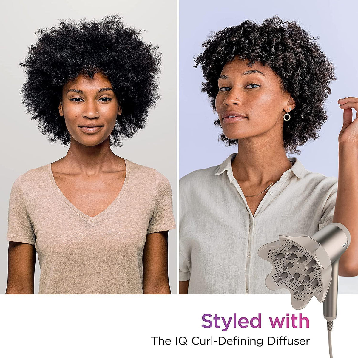 Shark HD120BRN Blow Dryer HyperAIR Fast-Drying with IQ 2-in-1 Concentrator, Styling Brush, and Curl-Defining Deep Diffuser Attachments, Ionic, No Heat Damage, for All Hair Types, Stone