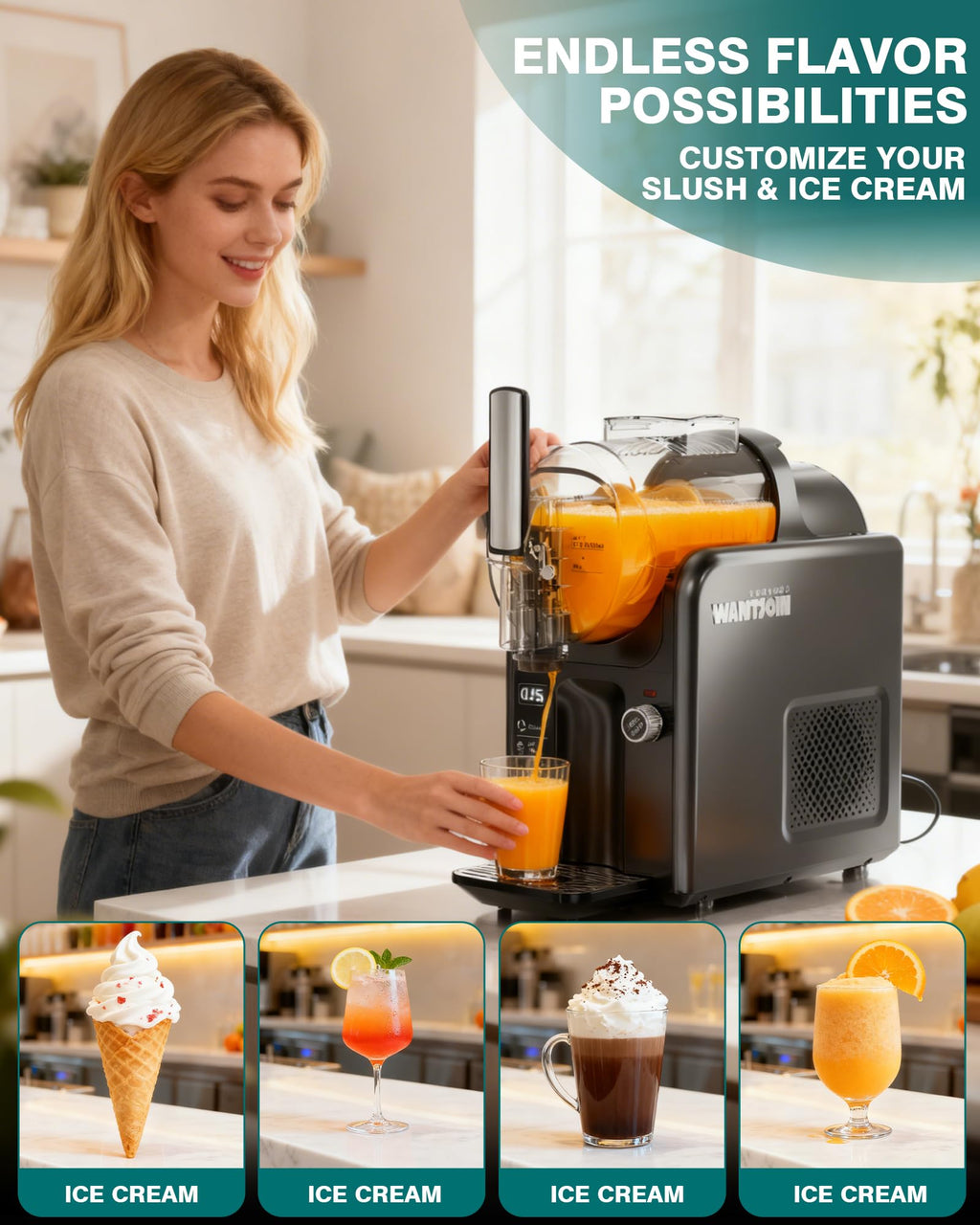 2-in-1 Slushie Machine – 72 oz Black Frozen Drink Machines with 6 Preset Modes, No Ice Needed, Quiet and Simple Knob Operation, Frozen Drink Maker for Ice Cream, Margarita & Slushy