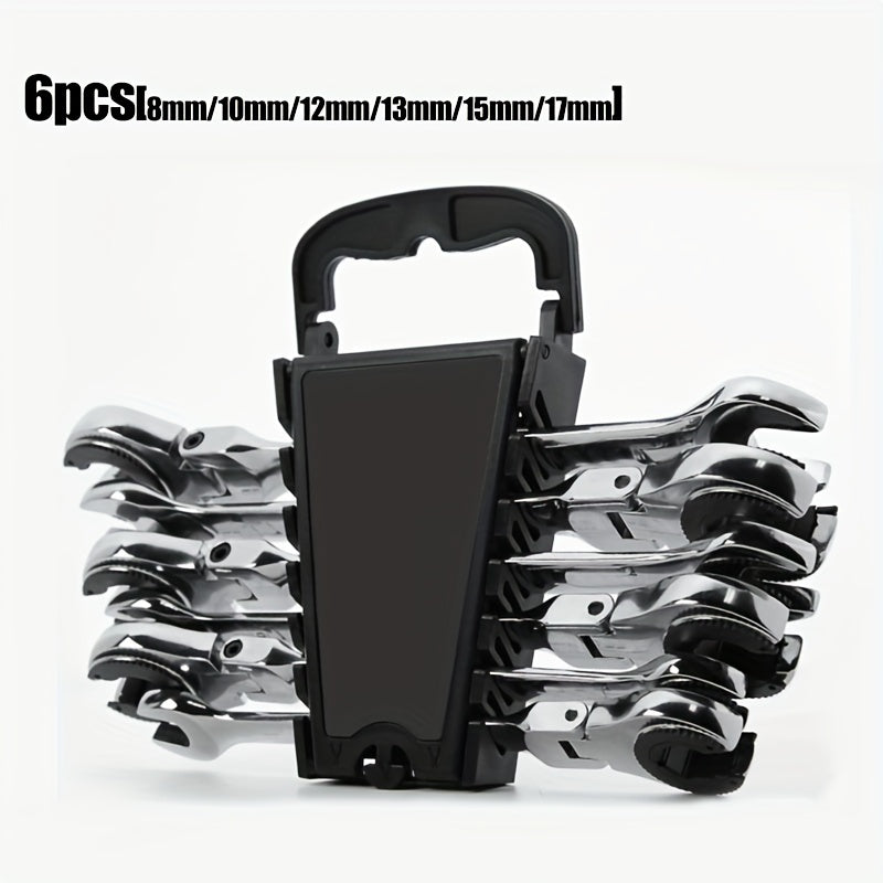 6pcs/set Tubing Ratchet Wrench Metric Tubing Wrench Set, Open Flexible Head 72 Teeth For Car Repair Oil Wrenches Hand Tools