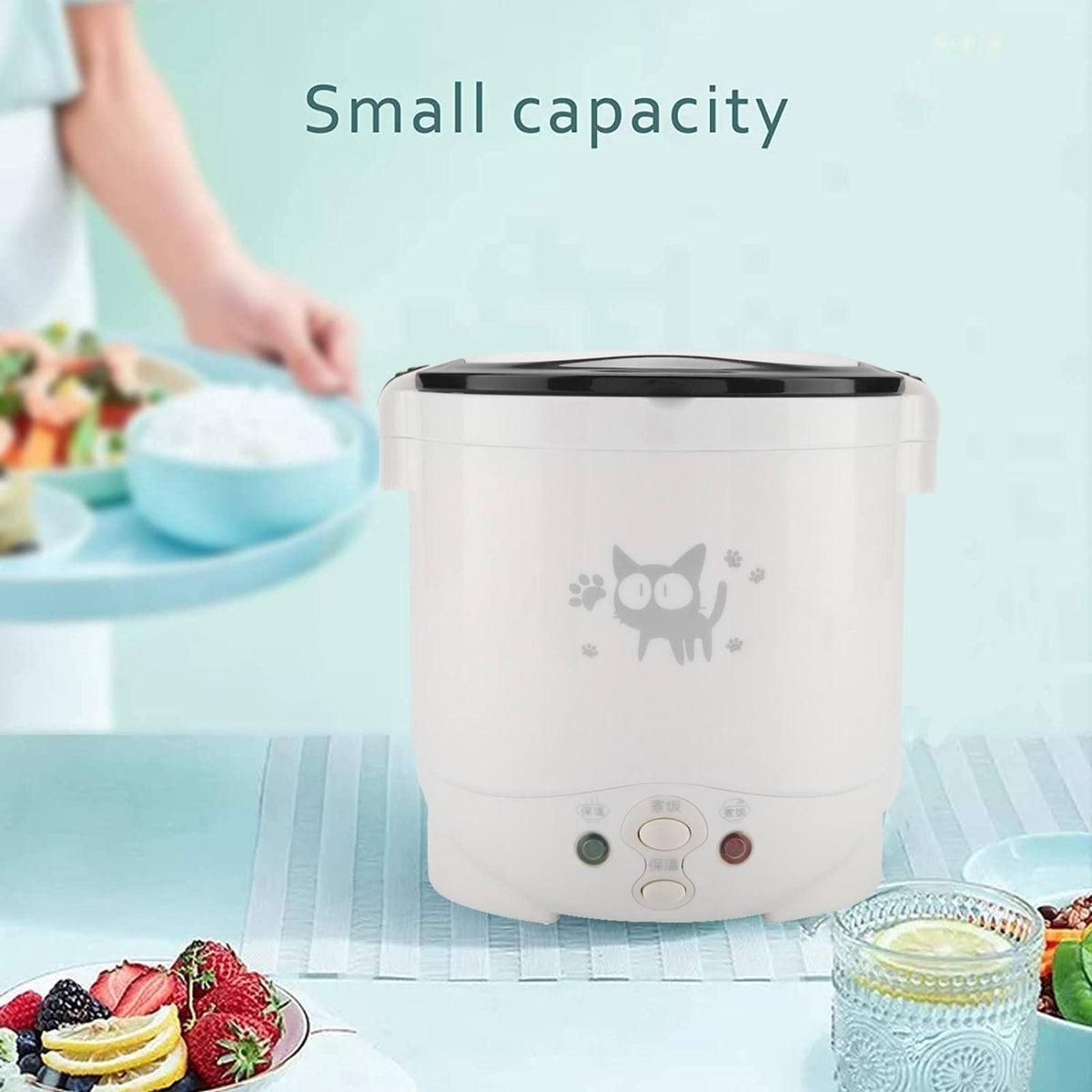 Mini Rice Cooker, 1L 12v Portable Rice Maker Car Food Steamer 2 Cup | Electric Lunch Box for Car, Automatic Fast Cooking, Non Stick Pot for Soup Grain Oatmeal Veggies Stews, Travel Camping Use