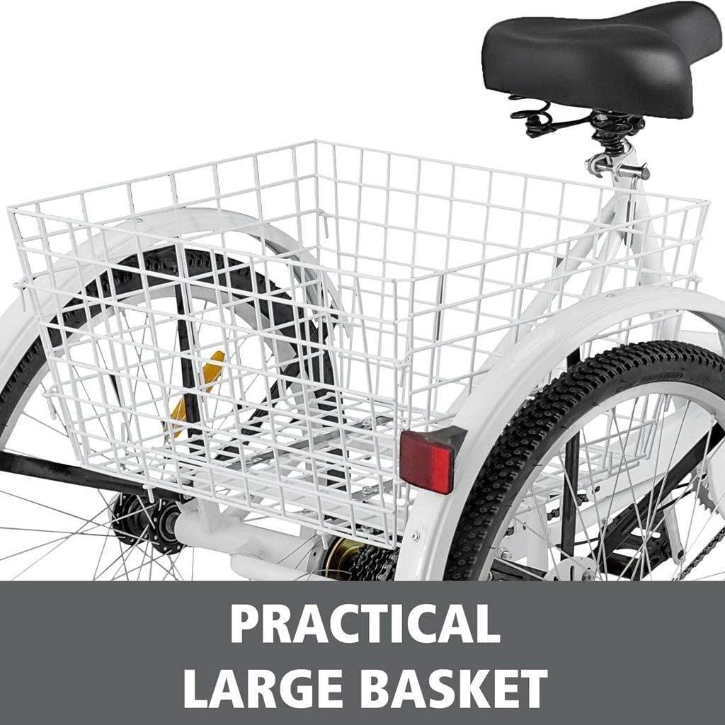 Adult Tricycles 7 Speed, Adult Trikes 24inch 3 Wheel Bikes, Three-Wheeled Bicycles Cruise Trike with Shopping Basket for Seniors, Women, Men