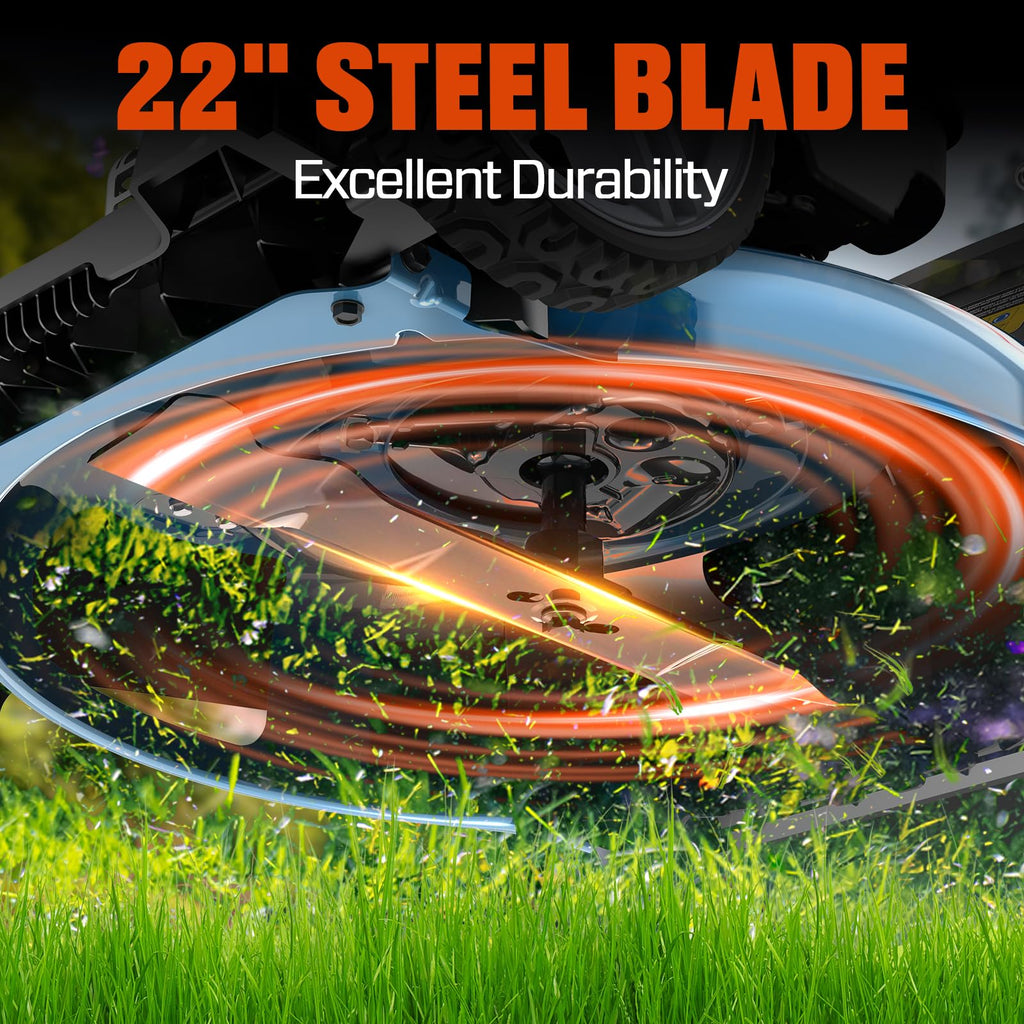 22 Inch 3-in-1 Gas Lawn Mower, 201cc Rear Wheel Single Speed Self-Propelled Mower, 4-Cycle Engine, Steel Deck, Mulching, Bagging, Discharging, 6-Position Cutting Height Adjustable, for Yard
