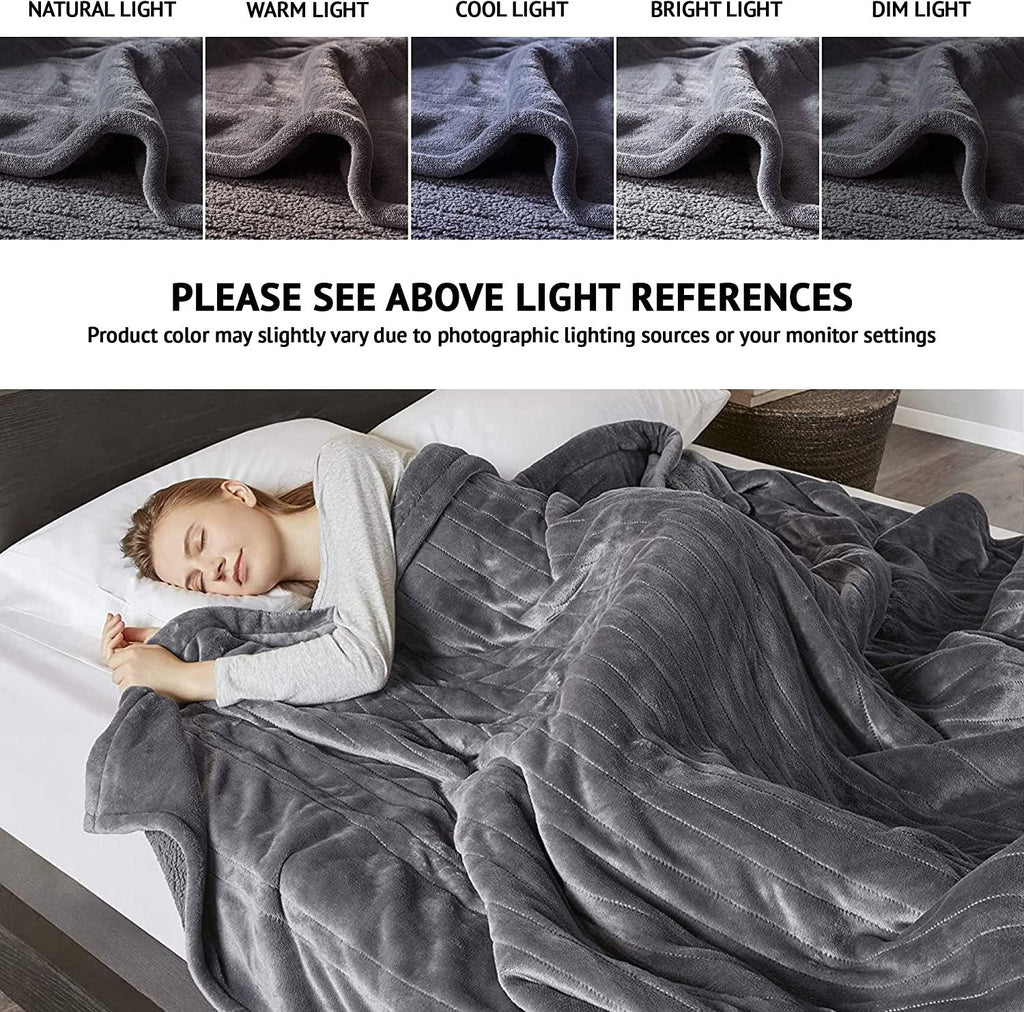 Heated Microlight to Berber Elect Electric Blanket with Two 20 Heat Level Setting Controllers, Queen: 84x90, Grey,BR54-0418