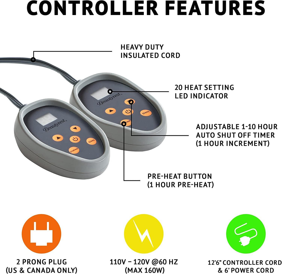 SWJYH - BR54-0388 Heated Microlight to Berber Elect Electric Blanket with Two 20 Heat Level Setting Controllers, King: 90x100, Chocolate