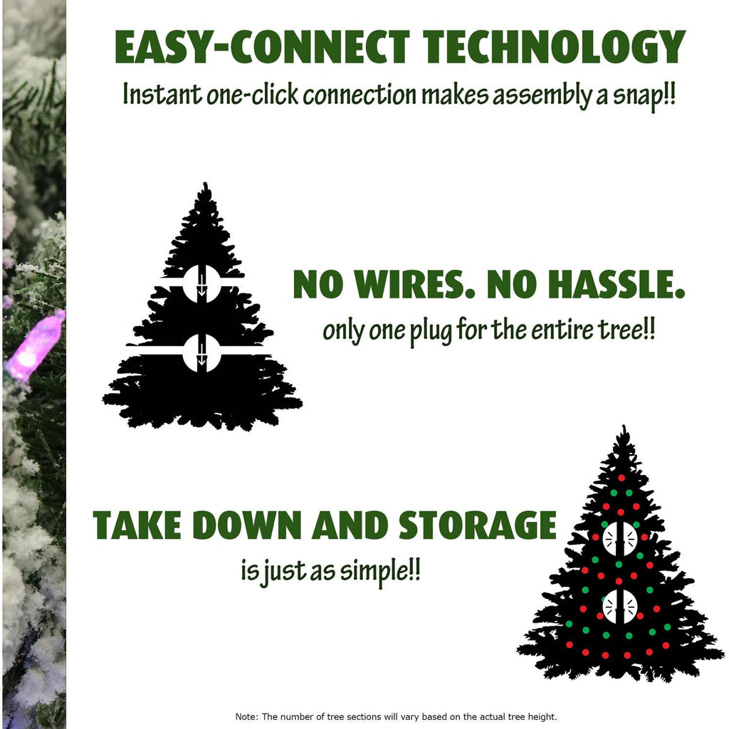 Fraser Hill Farm Multi-color Prelit LED Green Hinged Carmel Pine Slim Artificial Christmas Tree, with String Lighting 9'