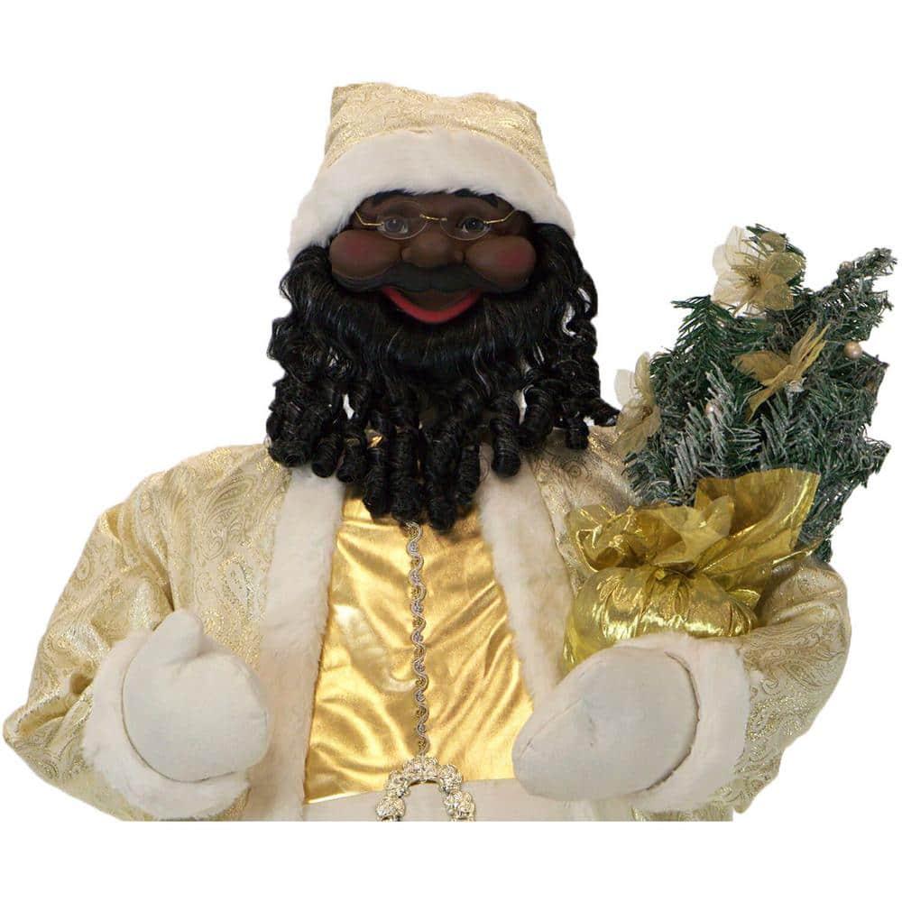 36 in. Christmas African American Santa Claus with Prelit Christmas Tree, Music, Lights and Motion