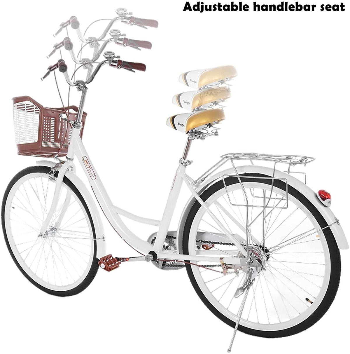 26In Women's Cruiser Bike-Classic Bicycle Retro Bicycle Beach Road Bike Seaside Travel Bike Fashionable and Leisurely Bicycle White Comfortable Bicycle for WifeMother [Shipping from U.S ]