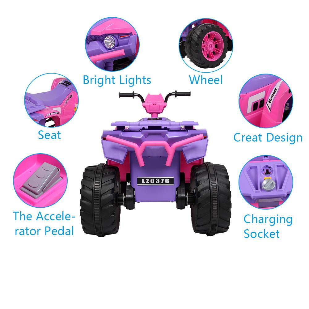 Ride on Car ATV for Kids, 12V Battery Powered Kids Electric Vehicle, 4 Wheeler Quad with Headlights, MP3, USB, Volume Control, LarSeat, Electric Ride on Toys for Boys Girls, Two Speed Mode, Q11293
