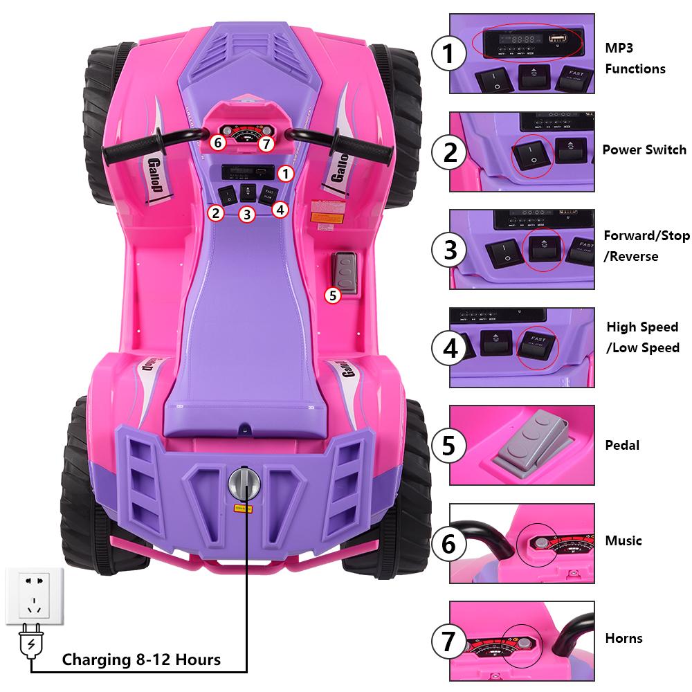 Ride on Car ATV for Kids, 12V Battery Powered Kids Electric Vehicle, 4 Wheeler Quad with Headlights, MP3, USB, Volume Control, LarSeat, Electric Ride on Toys for Boys Girls, Two Speed Mode, Q11293