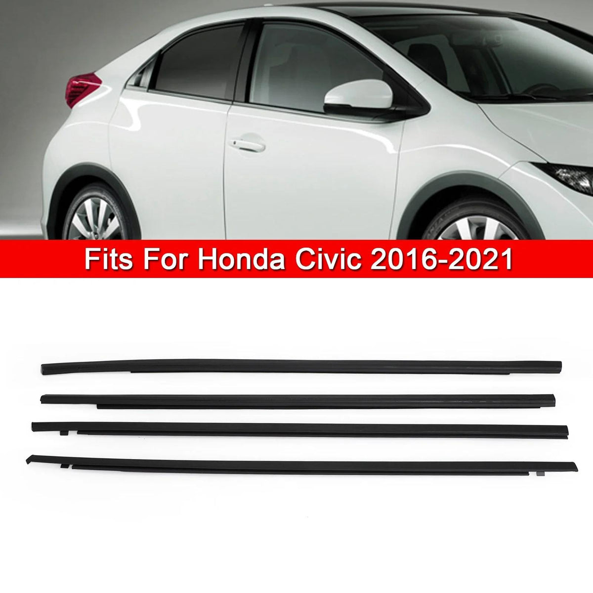 Honda Civic 2016-2023 4PCS Weatherstrip Window Moulding Trim Seal Belt Generic