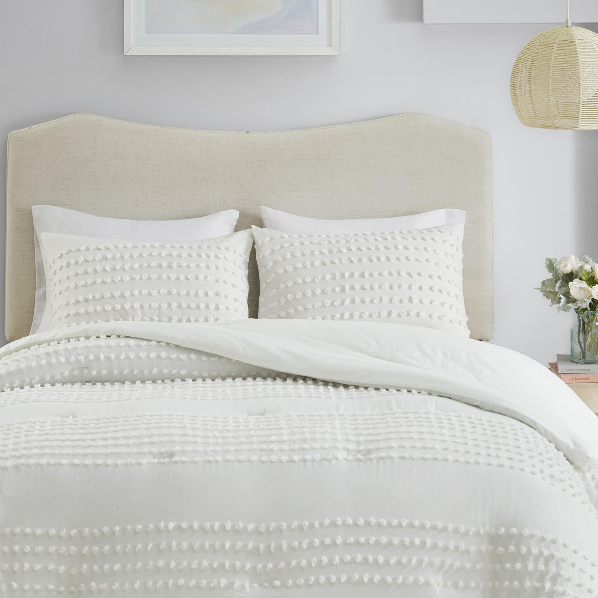 Comfort Spaces Phillips Cotton Jacquard Comforter Set, Full/Queen, Ivory