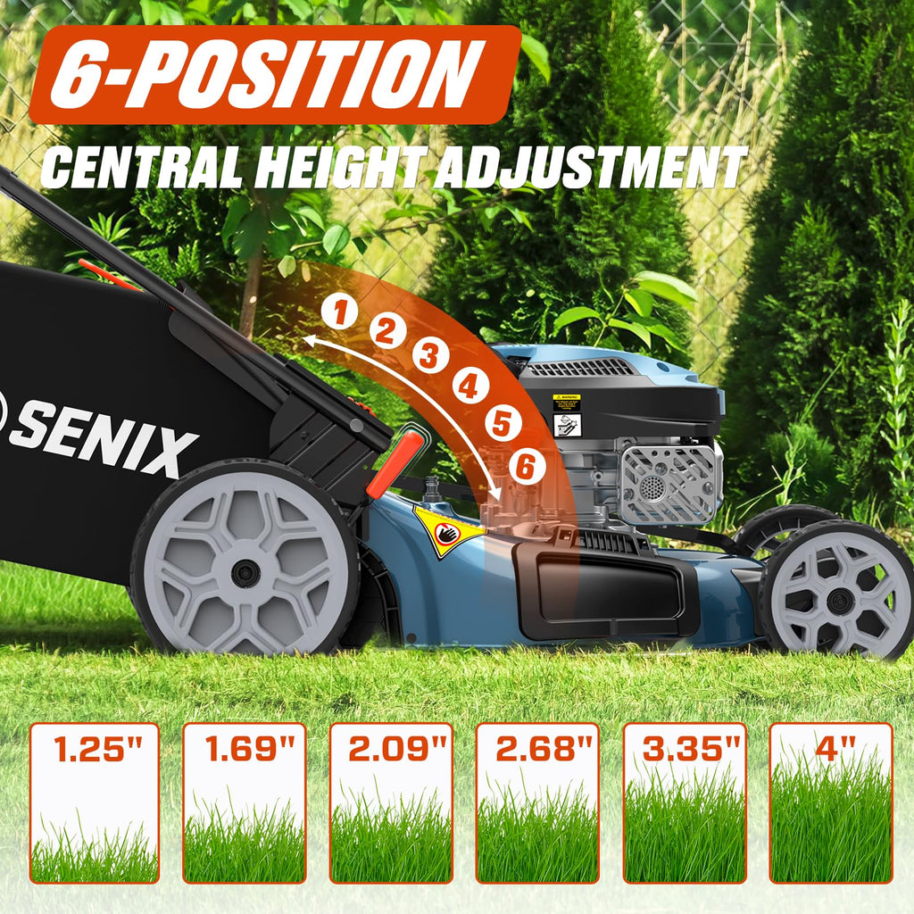 22 Inch 3-in-1 Gas Lawn Mower, 201cc Rear Wheel Single Speed Self-Propelled Mower, 4-Cycle Engine, Steel Deck, Mulching, Bagging, Discharging, 6-Position Cutting Height Adjustable, for Yard