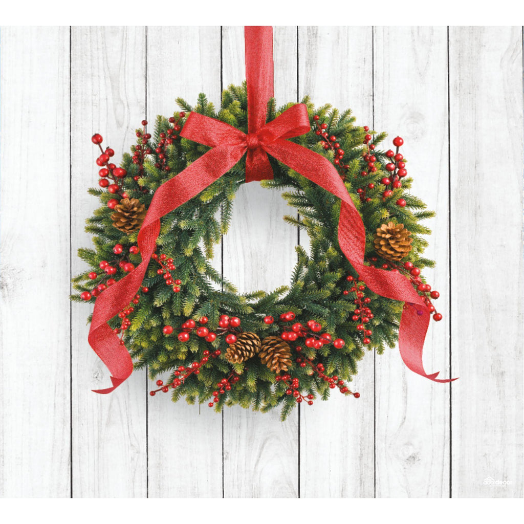 7' x 8' Red and Green Christmas Wreath Single Car Garage Door Banner