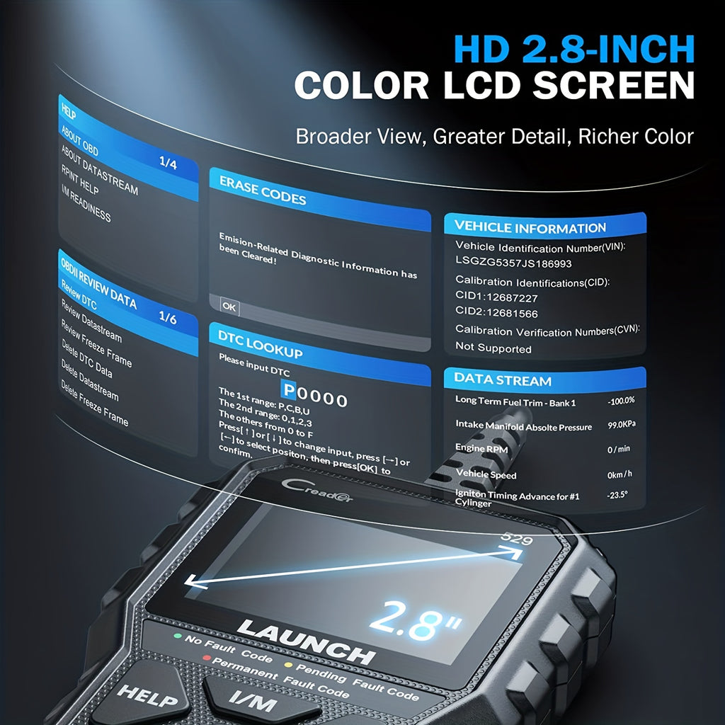 LAUNCH OBD2 Scanner CR529 One-Click I/M, Full OBDII Code Reader, 5 Years Quality Backup, F Ree Lifetime Update Diagnostic Scan Tool, Clear Codes