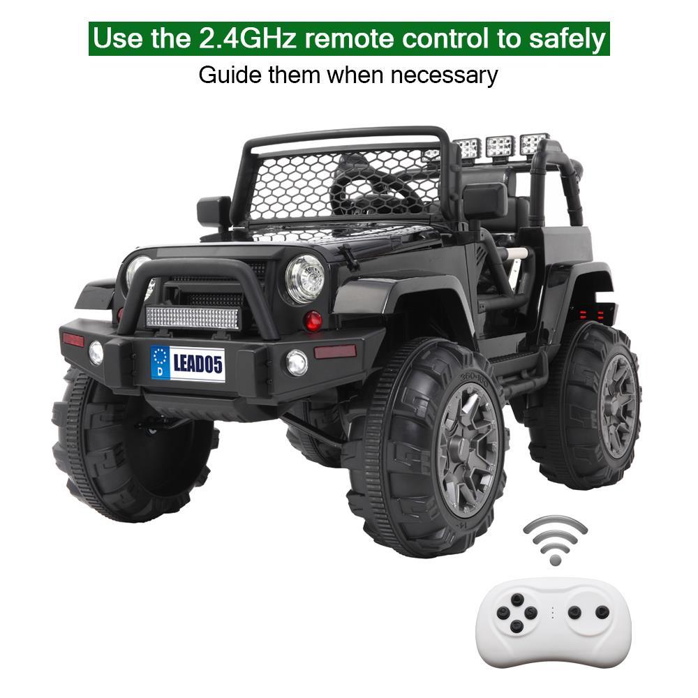 Ktaxon Extra Larger Ride On Truck, 12V Battery Electric Kids Toddler Motorized Vehicles Toy Car w/ Remote Control, 3 Speeds, Spring Suspension, Seat Belts, LED Lights and Realistic Horns (Black)