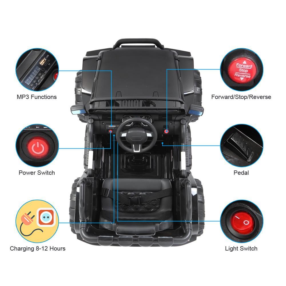 Ktaxon Extra Larger Ride On Truck, 12V Battery Electric Kids Toddler Motorized Vehicles Toy Car w/ Remote Control, 3 Speeds, Spring Suspension, Seat Belts, LED Lights and Realistic Horns (Black)