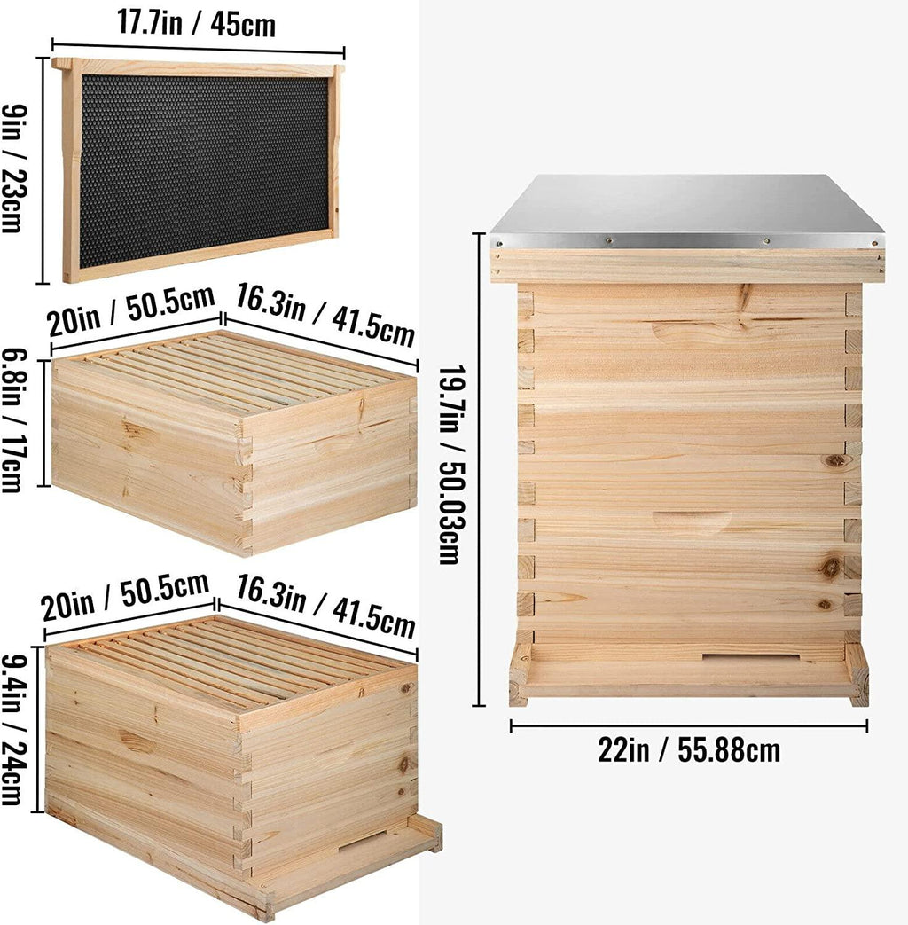 bees box wooden kit bee nest beekeeping equipment beekeeper tool for bee hive supply nest frame with metal roof (color : 20 frame 2 layer)