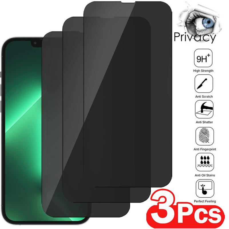 3pcs Full Cover Privacy Screen Protectors For  14 13 12 11 Pro Xs Max Privacy Film Protective Glass For  XR X 6 7 8 Plus