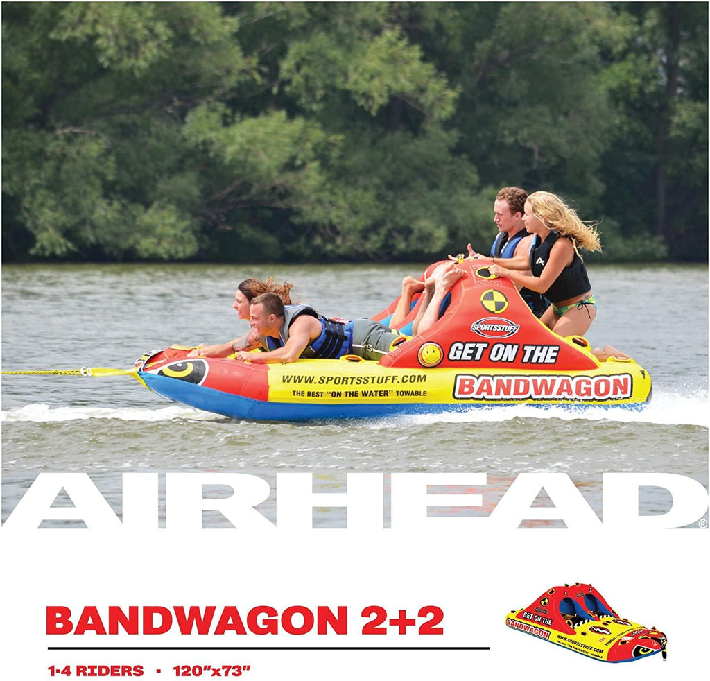SportsStuff Bandwagon 2+2 | 1-4 Rider Towable Tube for Boating, Black, Dimensions = inflated (118in x 70in) deflated (124in x 76in) (53-1620)