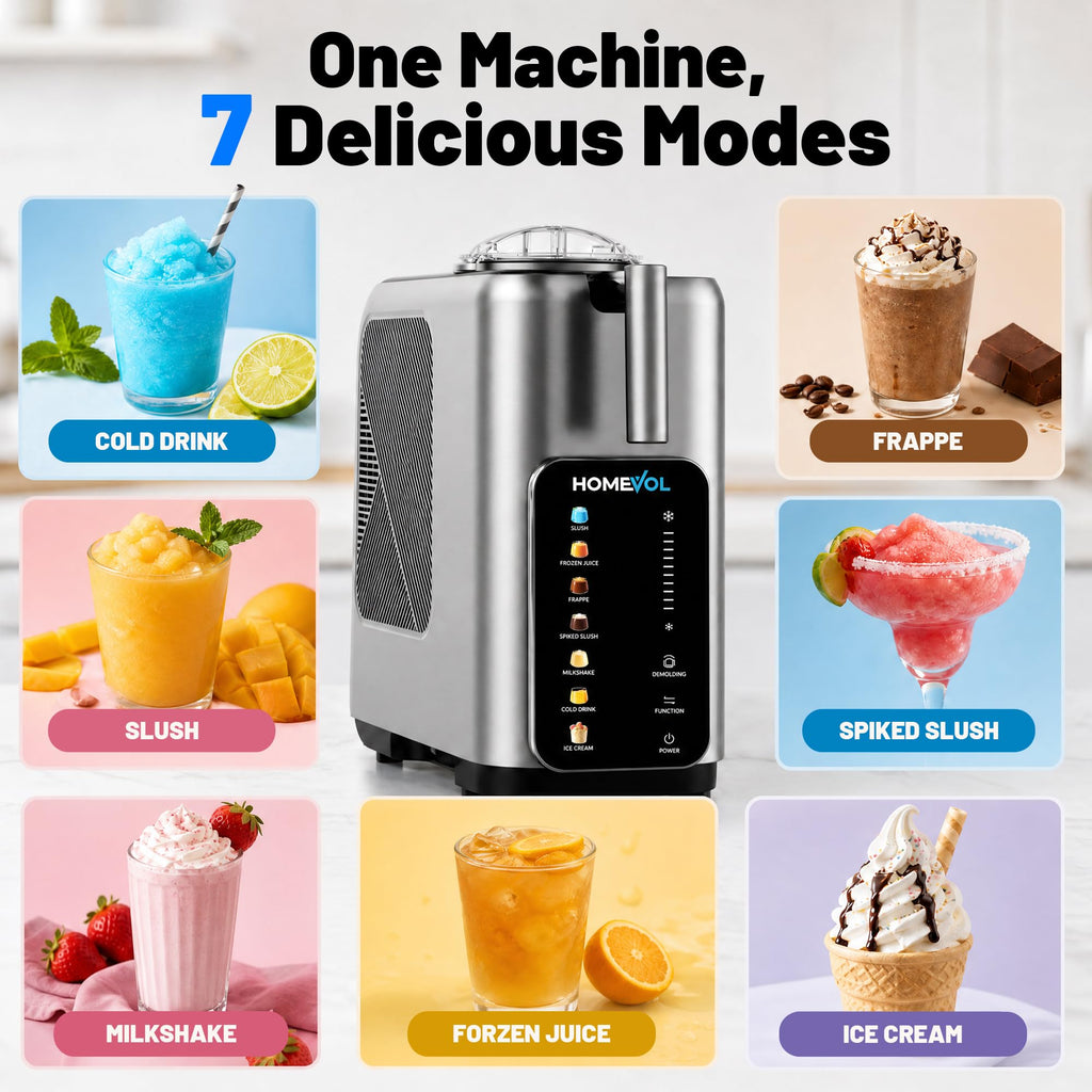 3-in-1 Slushie Machine, Ice Cream Maker & Frozen Drink Maker with 7 Preset Programs, No Ice Needed, 10 Mins Rapid Chill, 260 oz/Hour, LED Display, 304  Steel, Removable Cup & Stirrer