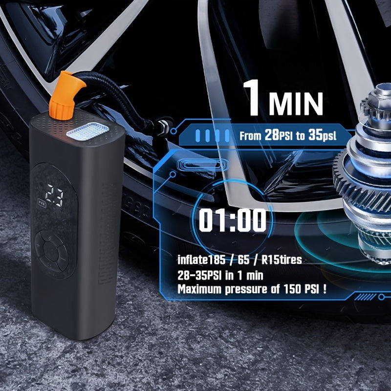 Tire Inflator Portable Air Compressor For Car Tire, Cordless & Strong Power Air Pump For Car Tire With 6000mAh Battery Fast Inflate 150PSI Tire Pump