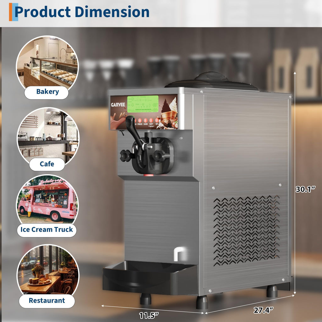 1 Flavor Commercial Soft Ice Cream Machine, 1500W Ice Cream Maker Commercial with Self-Cleaning, Easy Operate, 5.3-7.4 gal/h High Productivity for Home Snack Bar, 115V