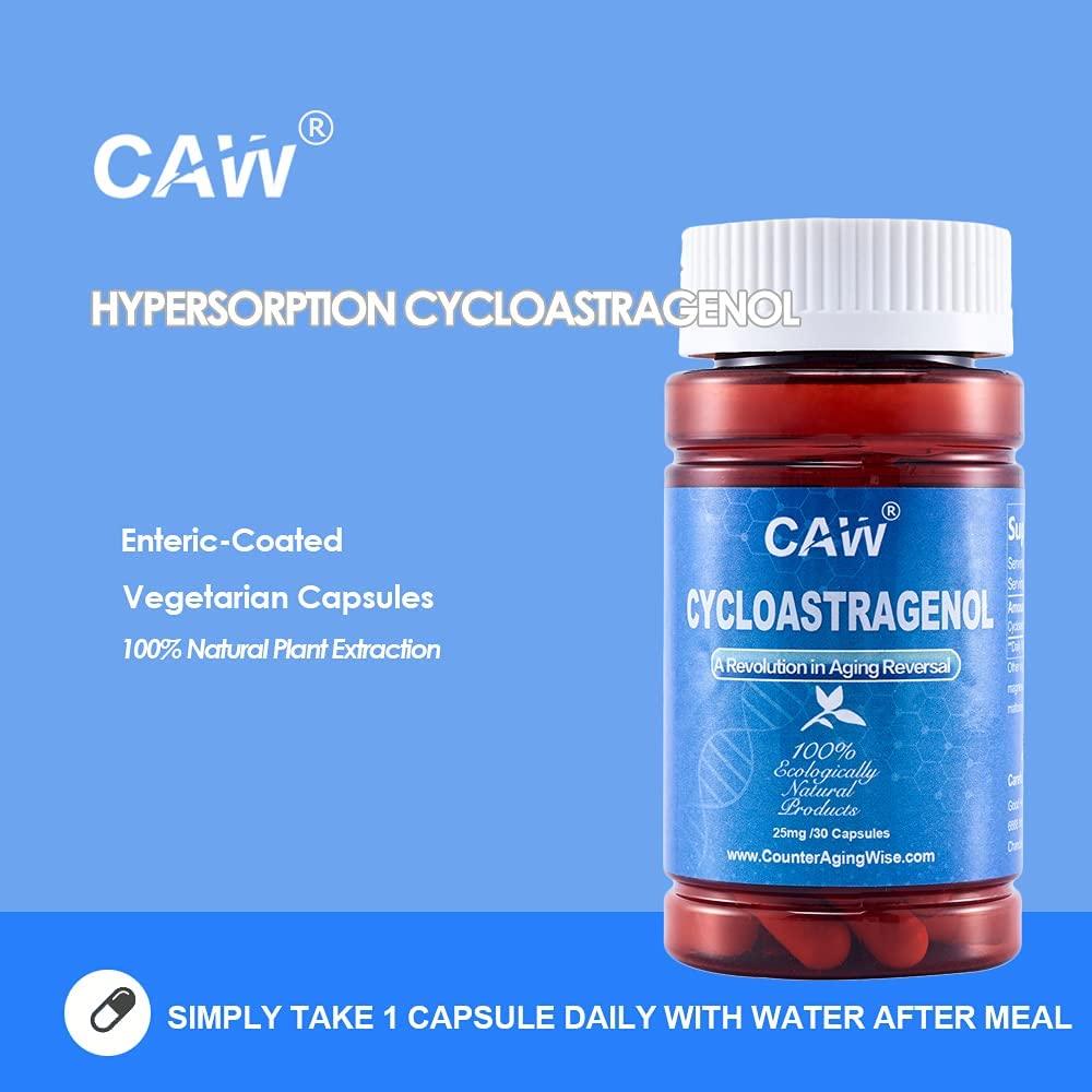 CAW Telomere Support | Hypersorption Cycloastragenol 98% | 25mg 30enteric-Coated Capsules 6Bottles