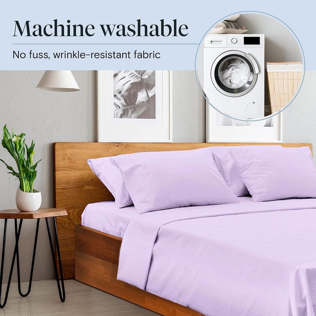 LuxClub 7 PC Split King Sheet Set Bamboo Sheets Deep Pockets 18" Eco Friendly Wrinkle Free Cooling Sheets Machine Washable Hotel Bedding Silky Soft - Lavender Split King