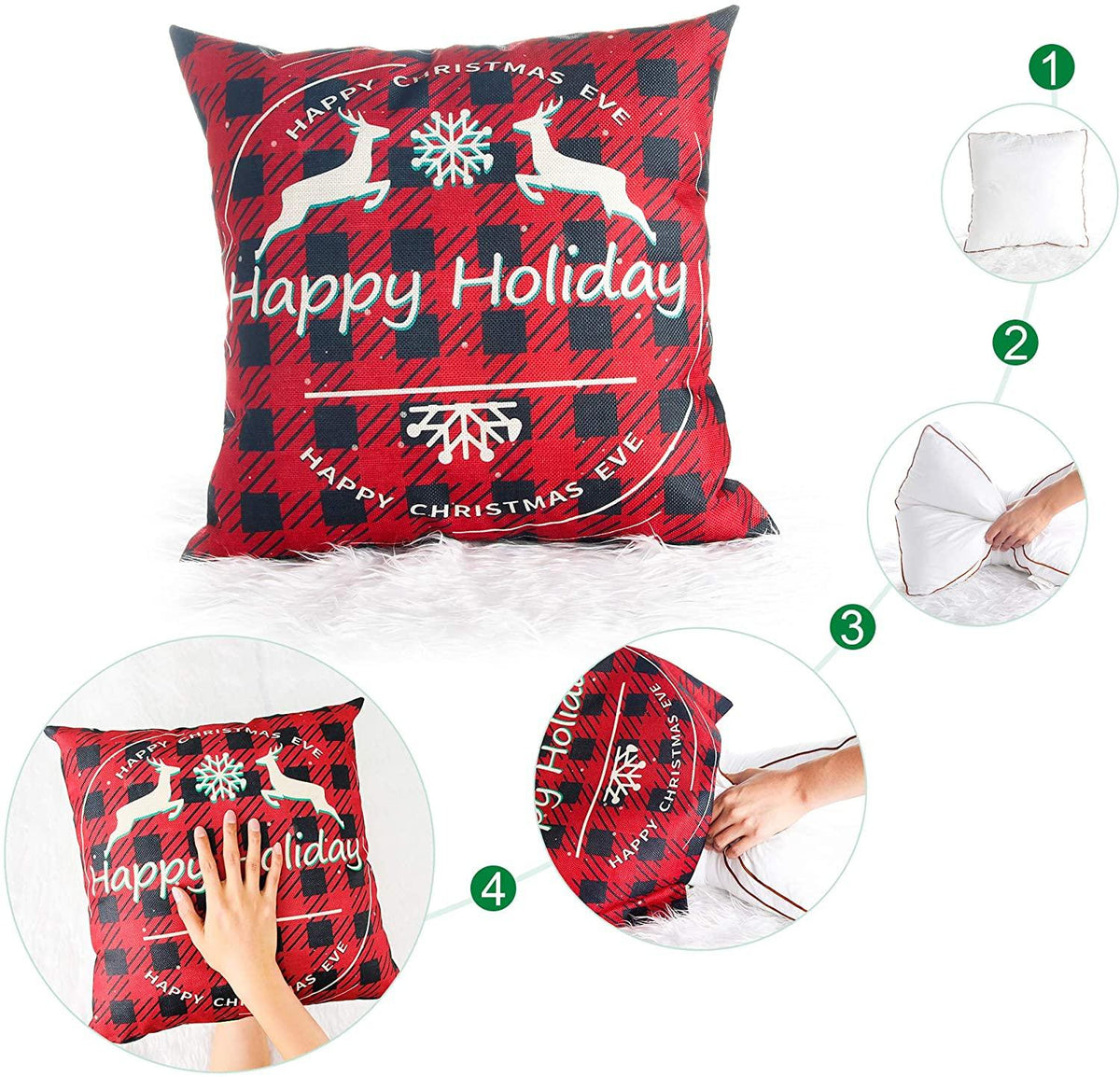 Christmas Pillowcase 18×18 inch Set of 4 Pillowcases red Holiday Sofa Linen Pillowcase Christmas Series Decorations Cushion Cover Hugging Pillowcase Invisible Zipper Square Pillowcase