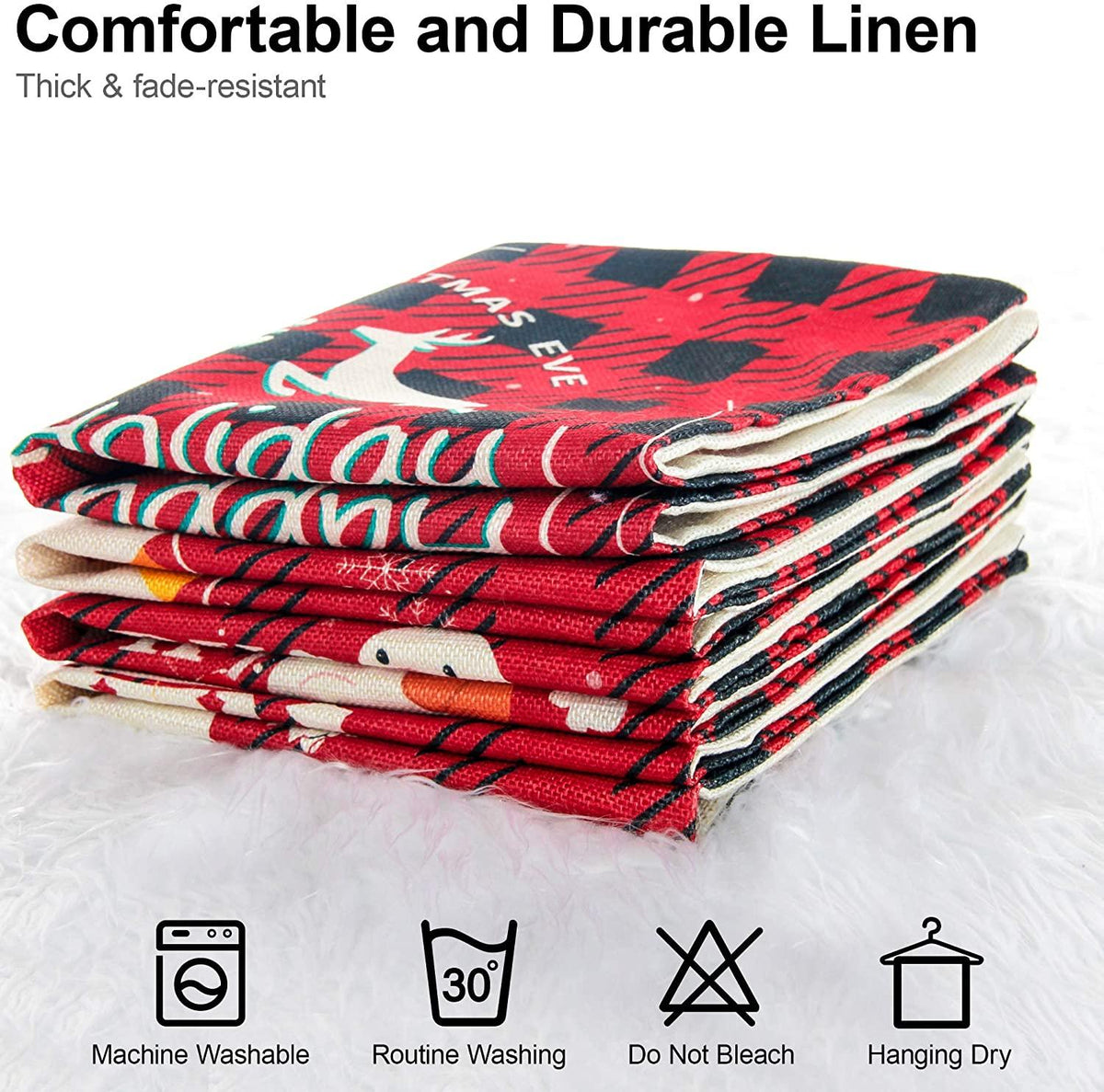 Christmas Pillowcase 1818 inch 4PCS Winter Decoration Buffalo Plaid Linen Print Santa Claus Christmas Tree Snowman elk Ornaments Sofa Decorative Pillowcase Invisible Zipper Square Pillowcase