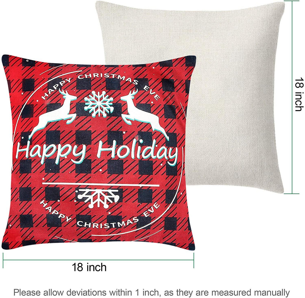 Christmas Pillowcase 1818 inch 4PCS Winter Decoration Buffalo Plaid Linen Print Santa Claus Christmas Tree Snowman elk Ornaments Sofa Decorative Pillowcase Invisible Zipper Square Pillowcase