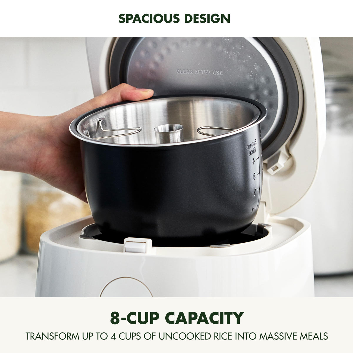 Carb Reducing Electric Rice Cooker, 4 Cups Uncooked/8 Cooked Rice, 10 Presets, LED Display, Healthier Meals, Delay Timer, PFAS-Ceramic Nonstick Removable Bowl, Cool Touch, Steam, Cream